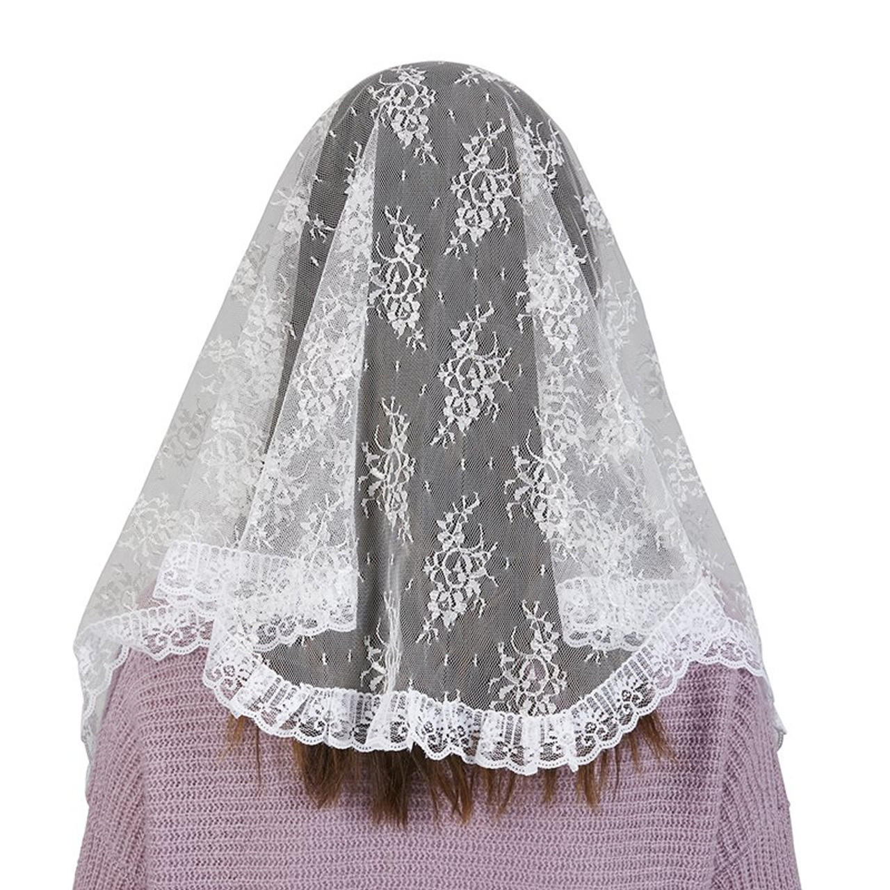Needzo Long Chapel Veils for Church, Two Tone Ivory Veil for Catholic Mass,  Traditional Lace Head Coverings for Women, 24 Inches
