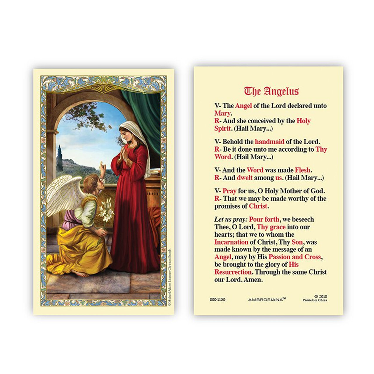 Madonna & Child (O) Holy Card, The Angelus Prayer