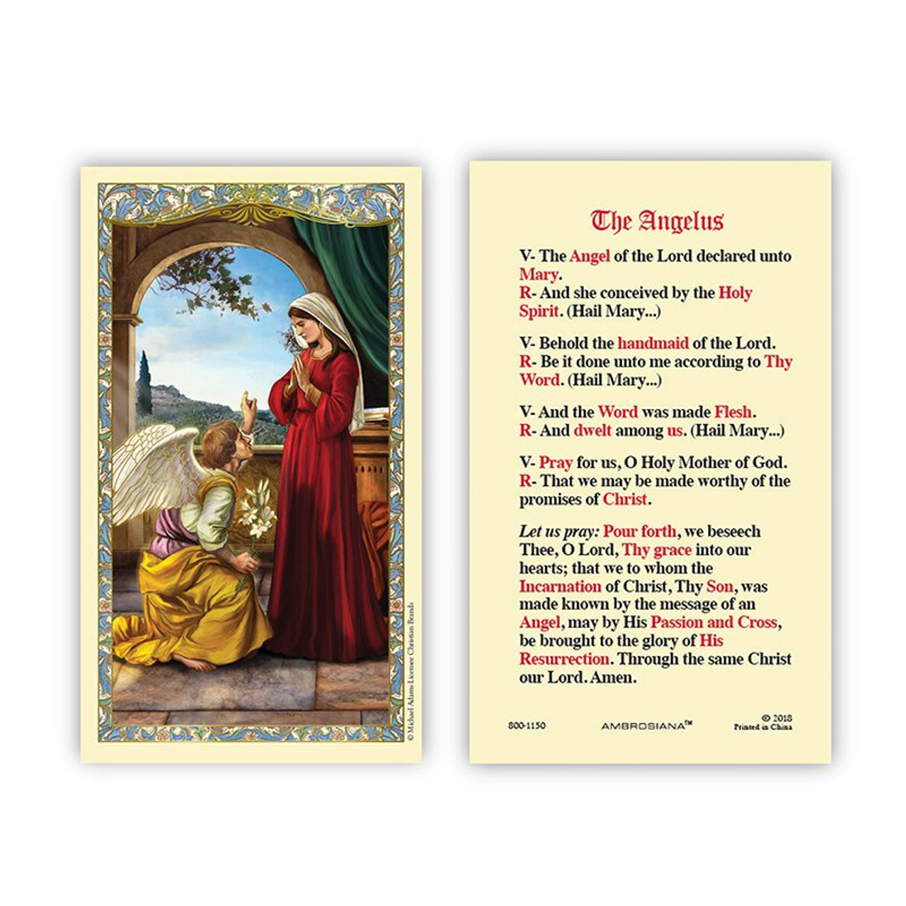 Madonna & Child O Holy Card, the Angelus Prayer 