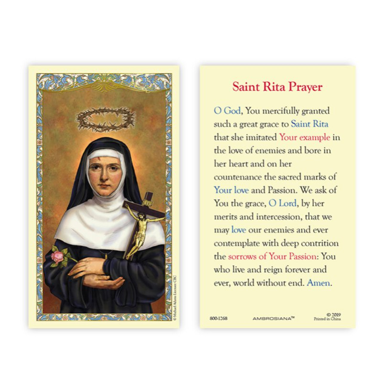 St. Rita Laminated Holy Card - 25/pk - Autom