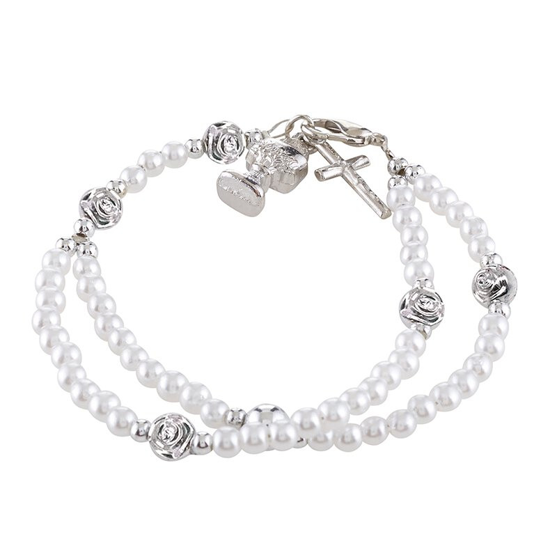 First Communion Double Strand Imitation Pearl Rosary Bracelet 24