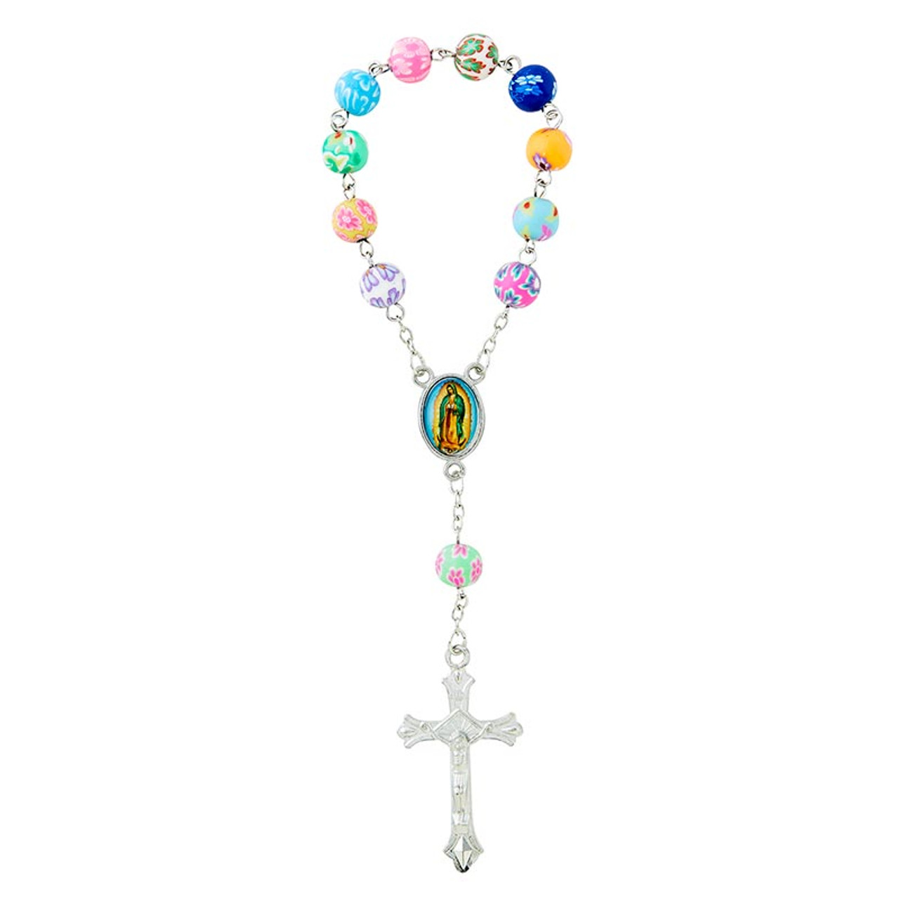 SINGLE DECADE CHAPLET - PINK ROSE FIMO CLAY ROSARY