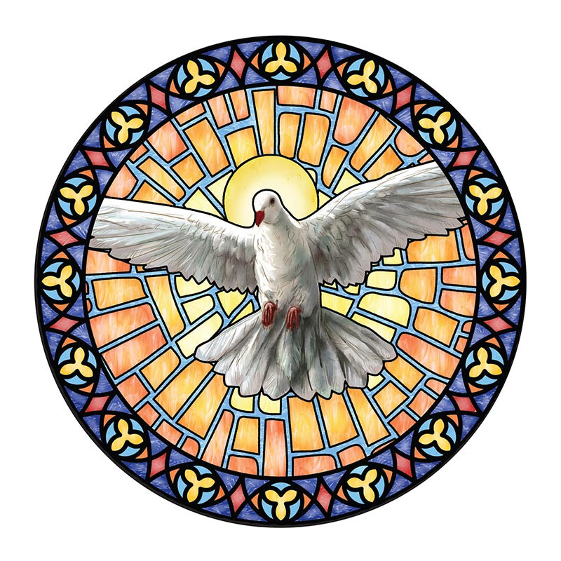 Stained glass cross with dove of peace - www.glwec.in