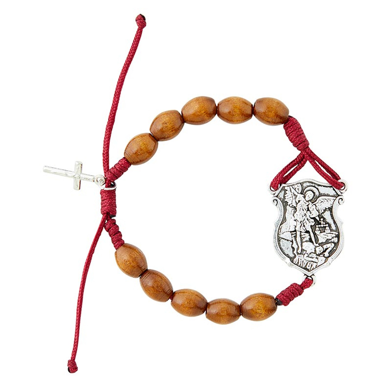 Dark Wood Rosary Bracelet with Custom Saint Medal