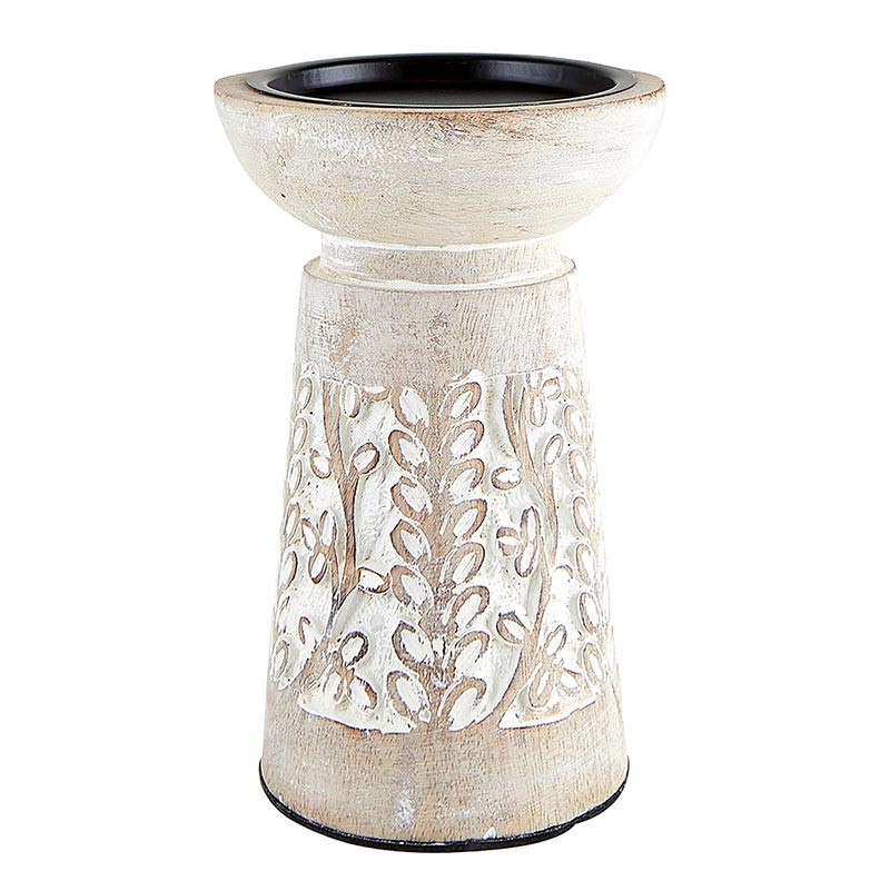 White Wood Candle Holder Small