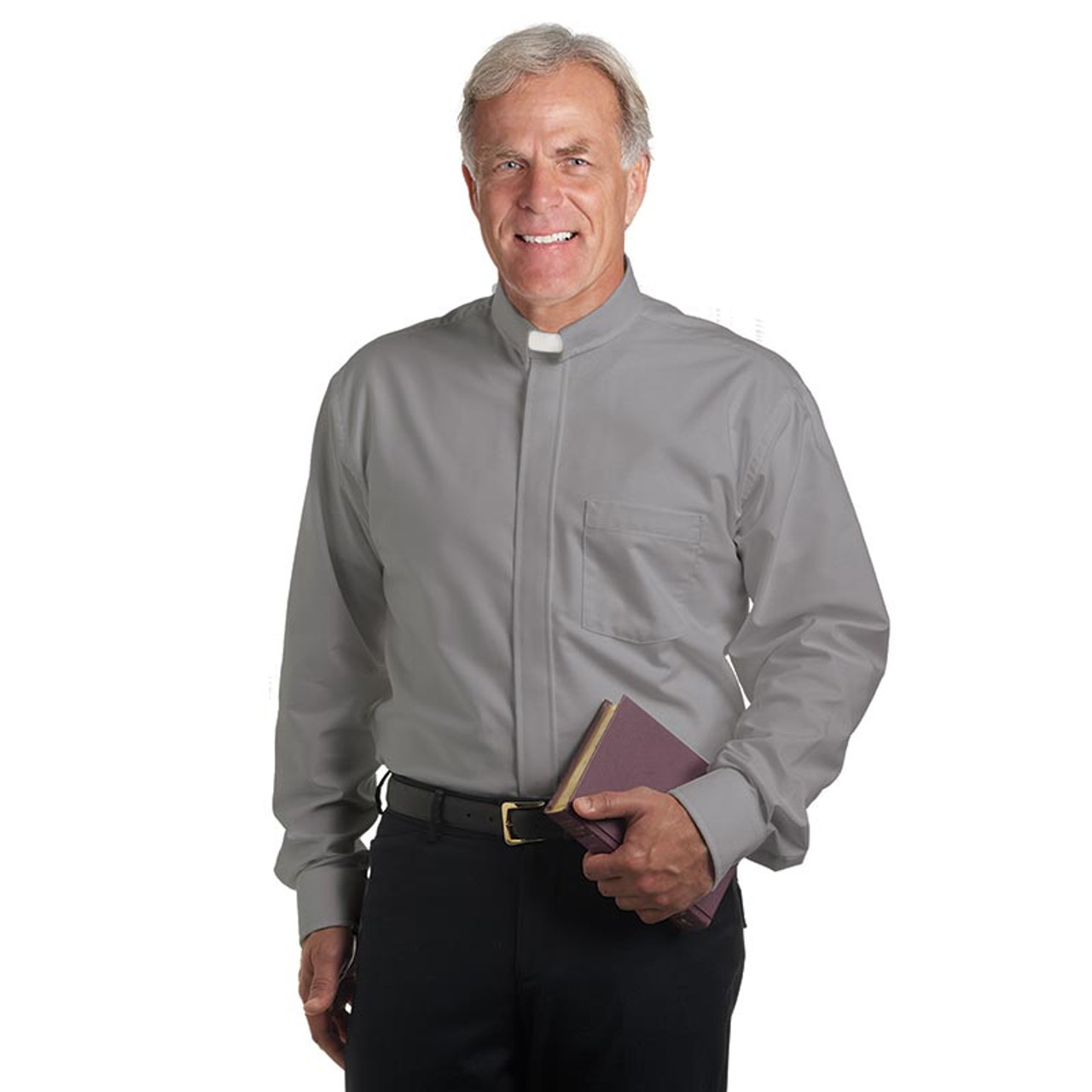 Long Sleeve Tab Collar Clergy Shirt - Gray