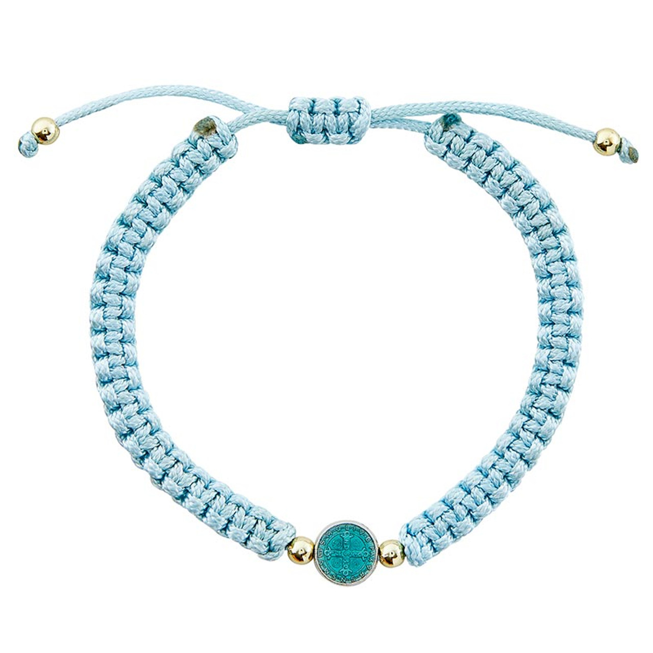 Light Blue St. Benedict Medal Macrame Bracelet - 12/pk - [Consumer]Autom