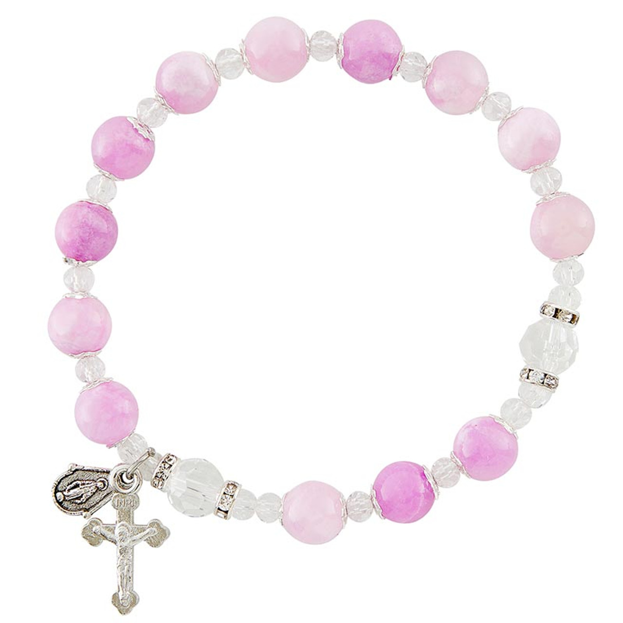 Pink Jade Stone Rosary Bracelet - 6/pk - [Consumer]Autom