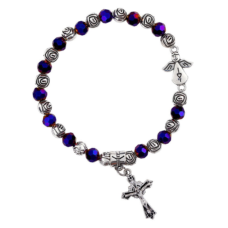 Purple Angel Rose Bead Rosary Bracelet - 10/pk - [Consumer]Autom