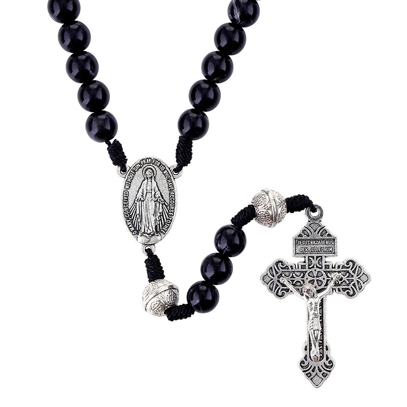 Black Miraculous Cord Rosary - [Consumer]Autom
