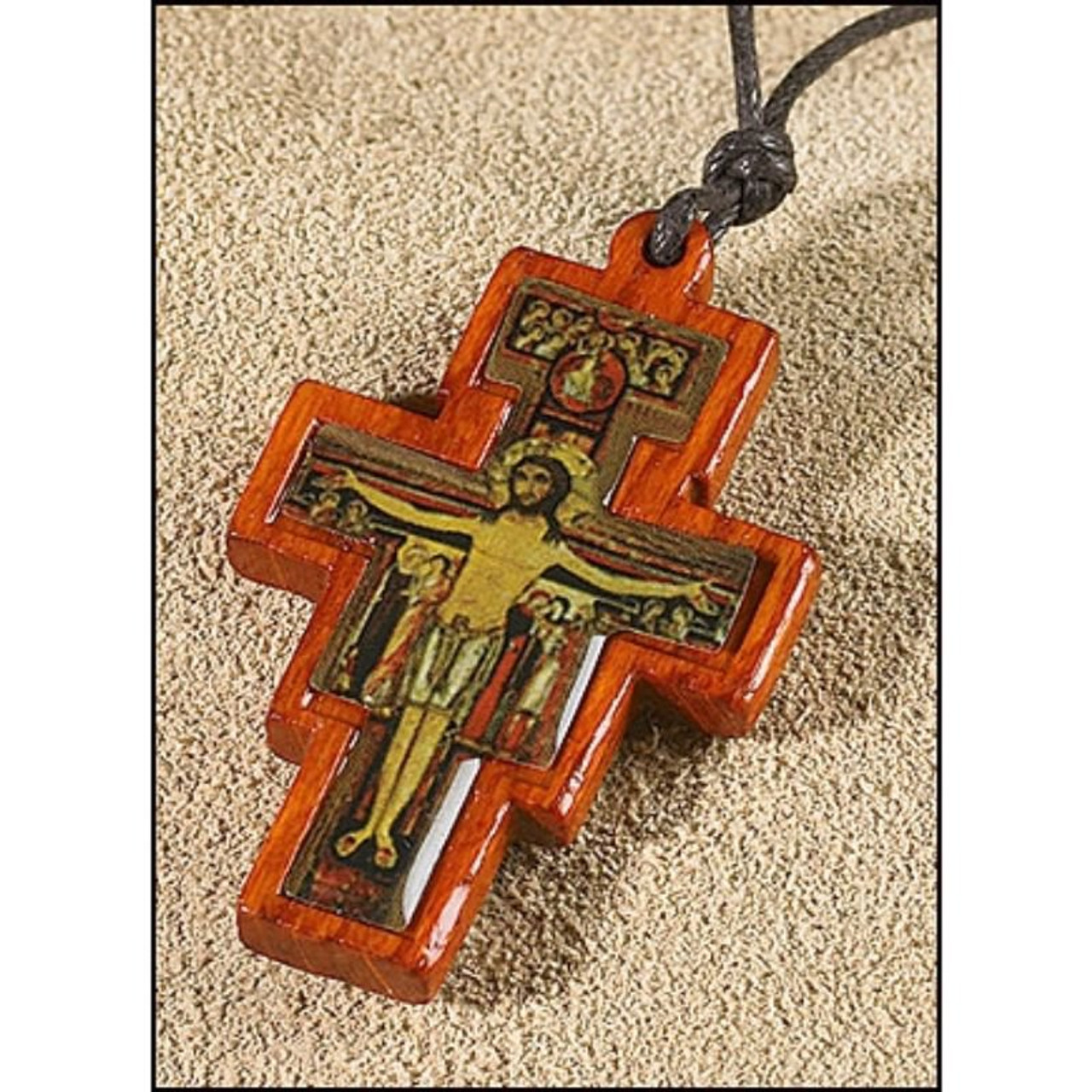 Olive Wood With San Damiano Cross - NECKLACE