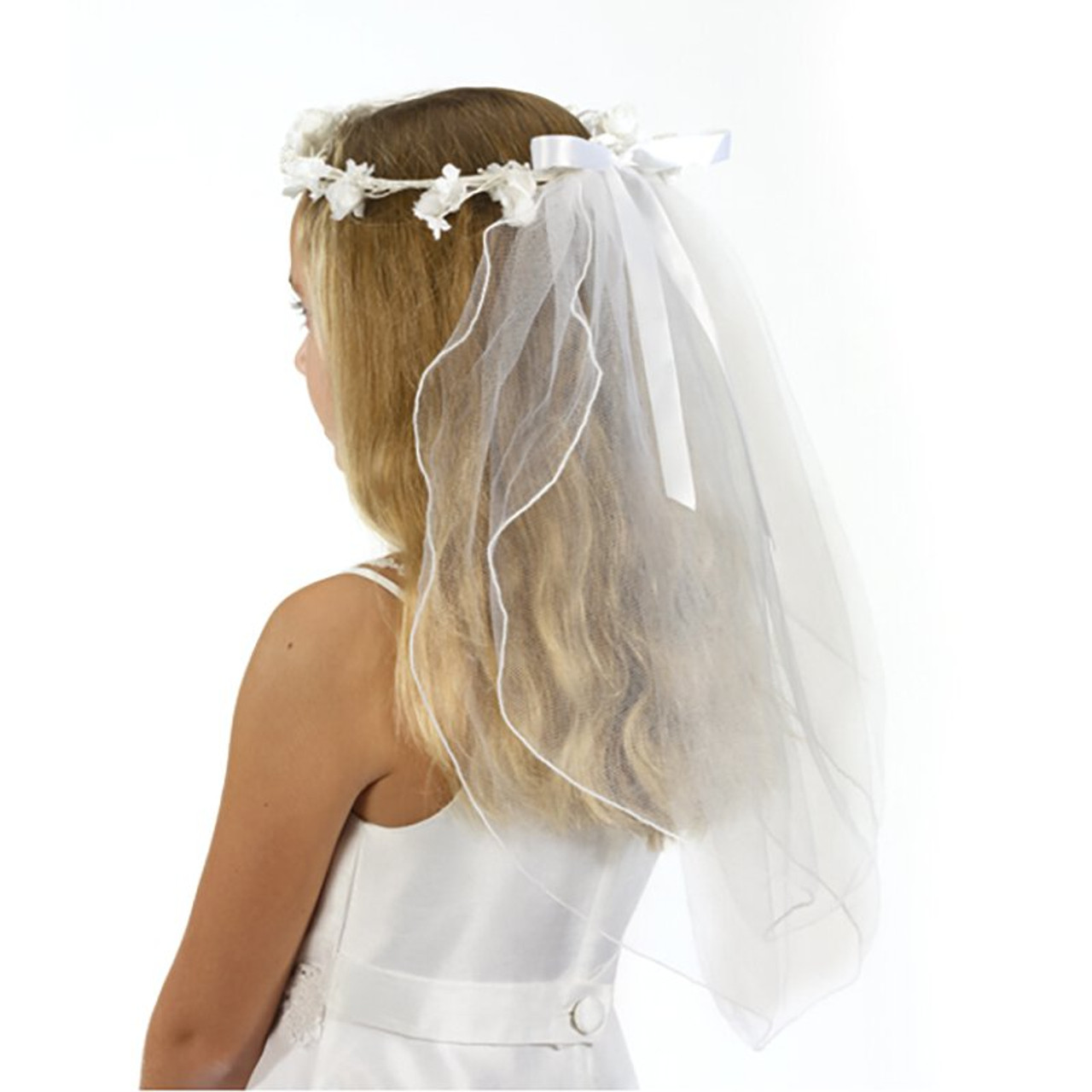 First Communion Veil | Floral Crown Headpiece | Corded Veil | VL9202