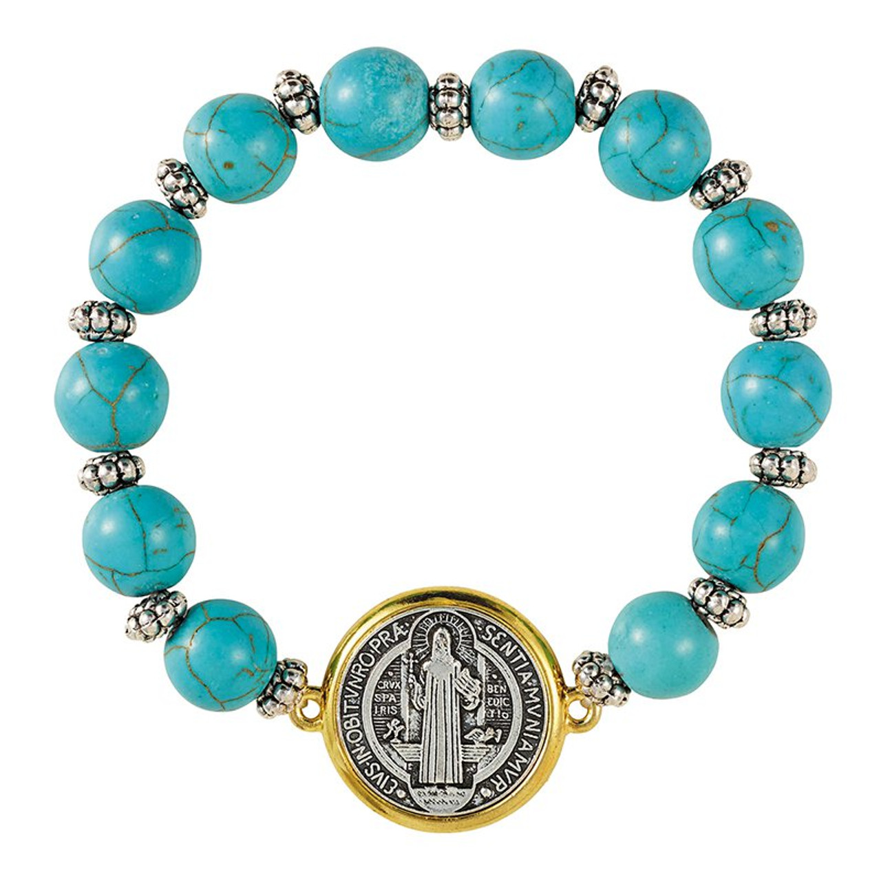 Amazon.com: GEM-Inside 10mm Blue Turquoise Mala Prayer Rosary Beads  Bracelets Elastic Catholic Christian Jewelry for Men Women 7