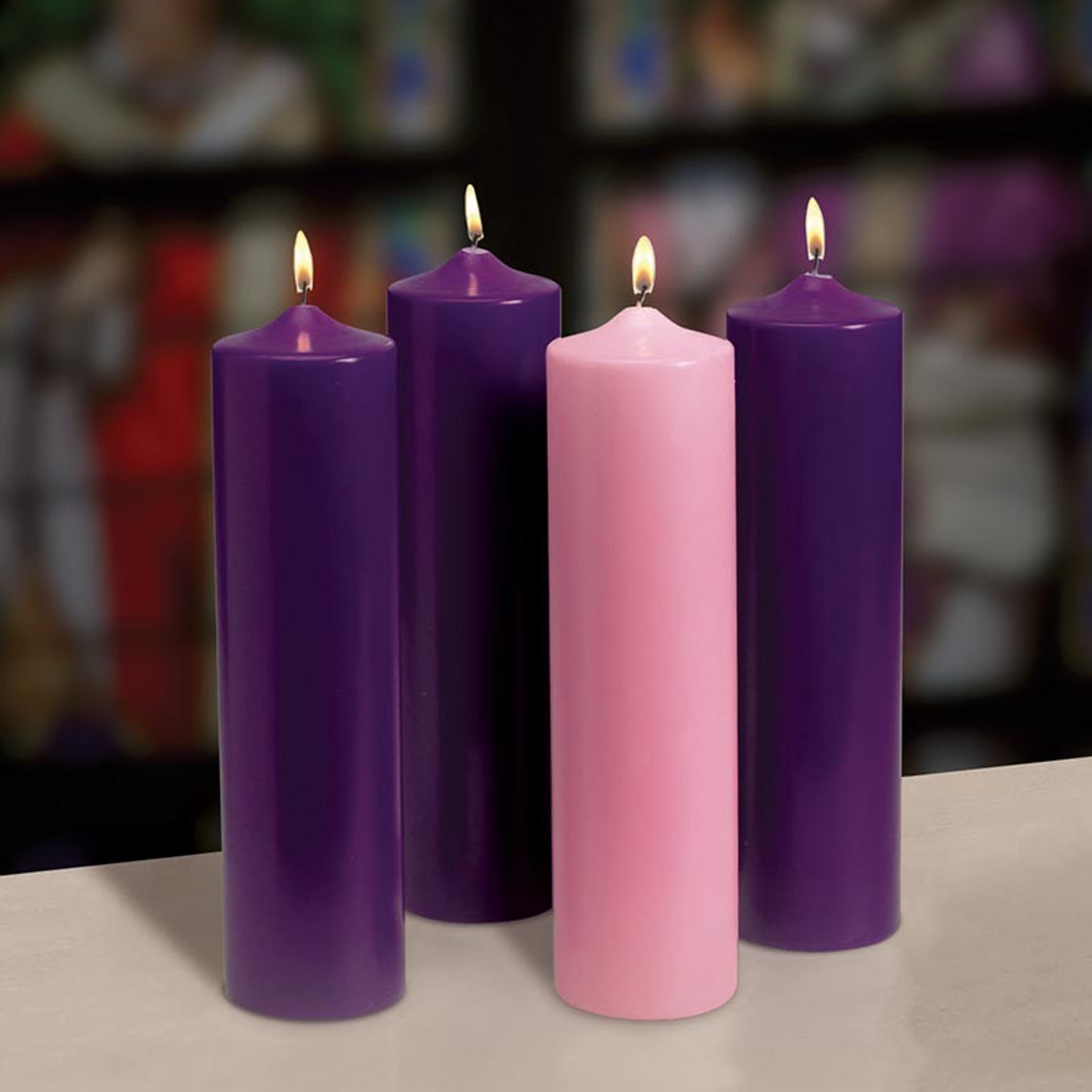 12" Purple and Pink Advent Pillar Candles [Consumer]Autom