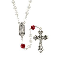 Our Lady of Guadalupe Pearl and Rose Rosary - 6/pk