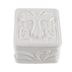 Rectangular Porcelain Cross Rosary Box - 6/pk