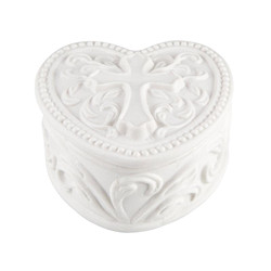 Heart Porcelain Cross Rosary Box - 6/pk