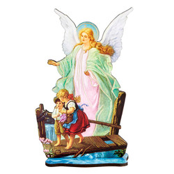 Lasered Wood Statues With Wood Stand - Guardian Angel