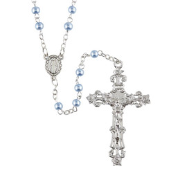Blue Glass Faux Pearl Rosary (J5659)