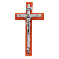 Walnut Baptism Crucifix with White Inlay