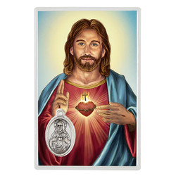 Sacred Heart Holy Card with Medal - 24/pk
