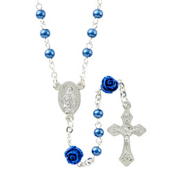 Blue Pearl and Rose Rosary in Case - 8/pk
