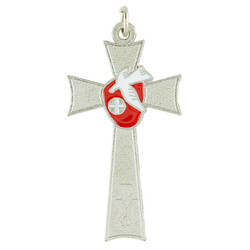 Red/Silver Confirmation Pendant with Dove
