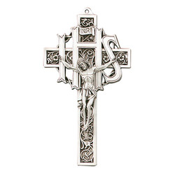 9" Filigree HIS Crucifix - Antique Pewter Finish