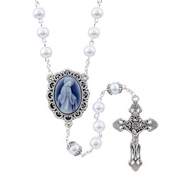 Our Lady of Grace White Cameo Rosary - 6/pk