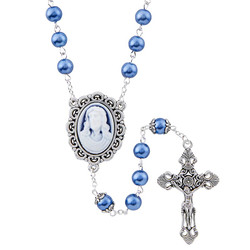 Head of Christ Blue Cameo Rosary - 6/pk