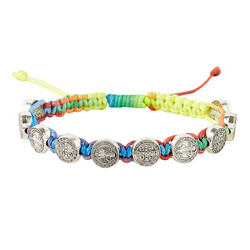 St. Benedict Medals Rainbow Macrame Bracelet - 12/pk