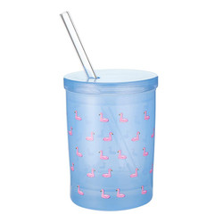 Glass DOF with Lid and Straw - Flamingo Pattern