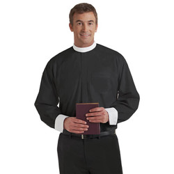 French Cuff Banded Collar Clergy Shirt - Black