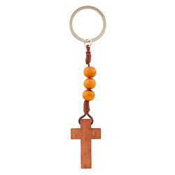 Wood Cross Beaded Keychain -12/pk