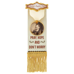 St. Padre Pio Vintage Ribbon Pin With Tassels