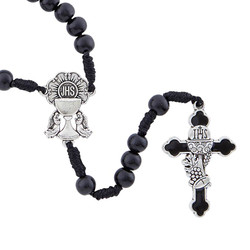 Black First Communion Cord Rosary - 12/pk