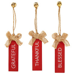 Grateful, Thankful, Blessed Wood Plank Ornaments (3 Asst) - 12/pk