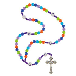 Smiley Face Colorful Cord Rosary - 8/pk