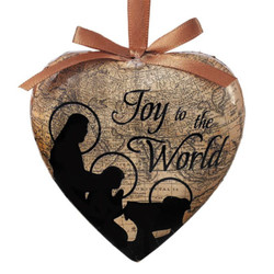 Joy to the World Heart Shaped Decoupage Ornament - 6/pk