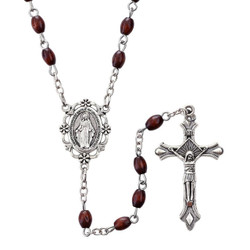 Miraculous Medal Brown Oval Bead Rosary