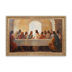 Last Supper Gold Linen Framed Art Last Supper Gold Linen Framed Art