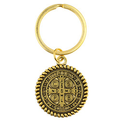 St. Benedict Rope Border Antique Gold Key Ring - 12/pk