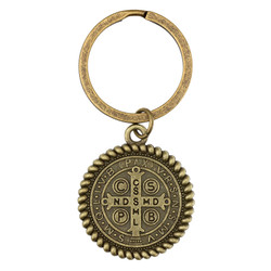 St. Benedict Rope Border Antique Bronze Key Ring - 12/pk