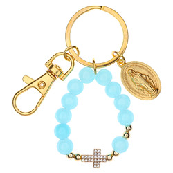 Aqua Blessed Mother One-Decade Rosary Clip Key Ring - 12/pk