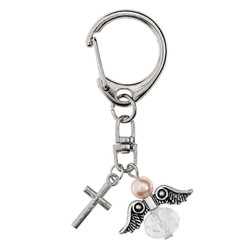 Pink Pearl Guardian Angel and Crucifix Clip - 18/pk