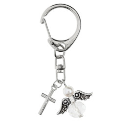 White Pearl Guardian Angel and Crucifix Clip - 18/pk