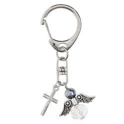 Gray Pearl Guardian Angel and Crucifix Clip - 18/pk