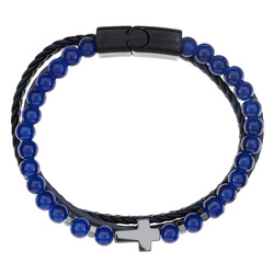 Men's Blue Bead Cross Bracelet - 10/pk