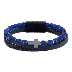 Men's Blue Bead Cross Bracelet - 10/pk