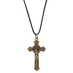 St. Benedict Antique Bronze Crucifix Pendant - 12/pk